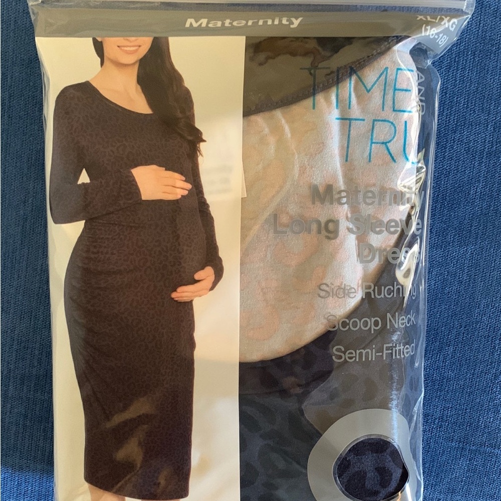 NWT Time and Tru Womens long sleeve purple leopard midi maternity dress, Size XL